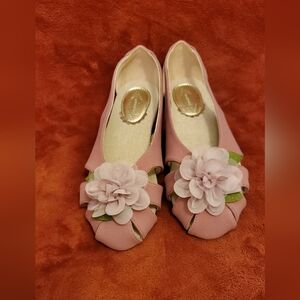 Women's Pink Floral Peep-Toe Flats